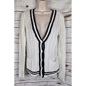 LAUREN Ralph Lauren White Cable Knit Sweater Cardigan M Nautical Preppy